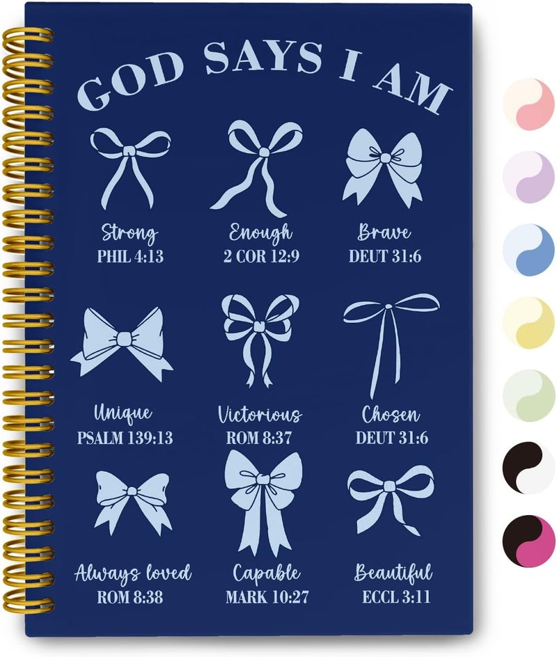 THDSE Bible Journal for Women, Christian Prayer Journal Notebook Gifts for Teen Girls Kids, Bible Study Supplies, Cute Bows Church Faith Journaling Hardcover Spiral Notebook 5.5 X 8.3(Navy Blue) - Image 1
